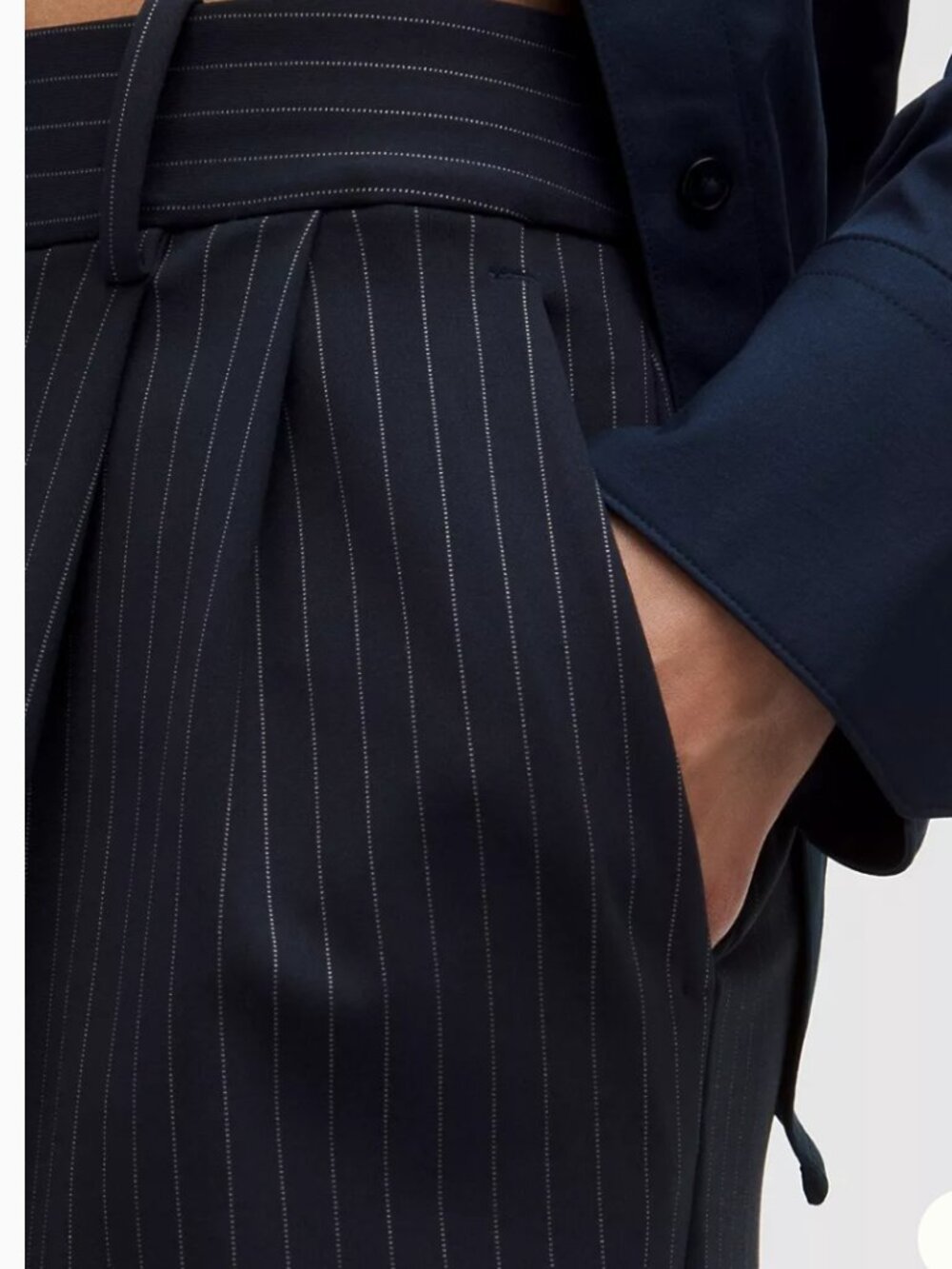 Wide-Leg Pinstripe Trousers - Black - Picture 5 of 9